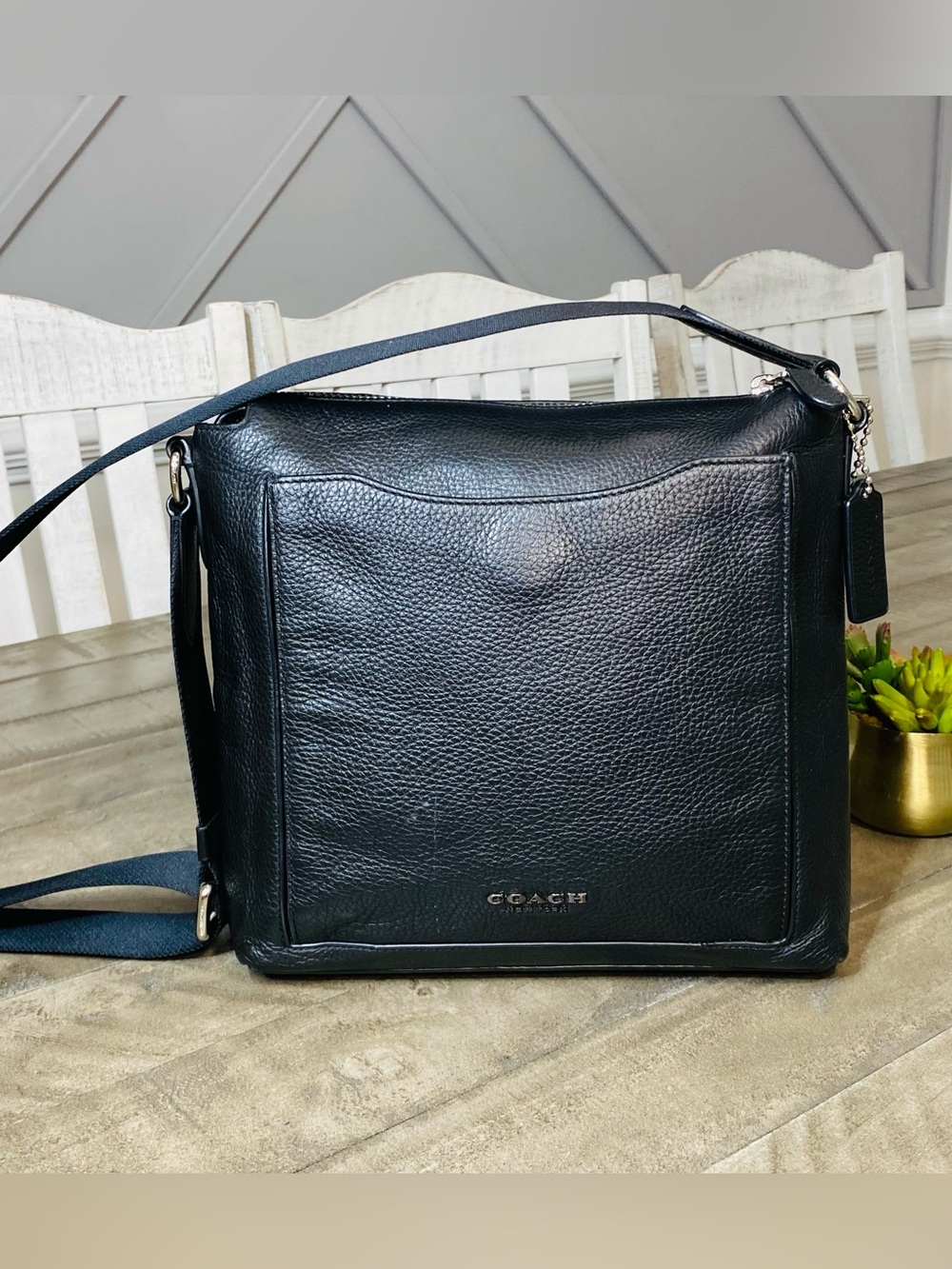 Coach Beckett Pocket Crossbody Messenger Bag Black Pebbled Leather 91303 Mens
